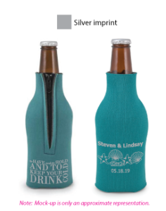 A perfect favor for your special day. These neoprene zipper up bottle coolie can be customized to fit your colors and theme.